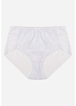 Białe Majtki Figi z Wysokim Stanem Zdobione Koronką i Siateczką Helieth ze sklepu born2be.pl w kategorii Majtki damskie - zdjęcie 188022954