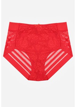 Czerwone Majtki Figi z Wysokim Stanem Zdobione Koronką i Siateczką Helieth ze sklepu born2be.pl w kategorii Majtki damskie - zdjęcie 188022963