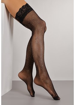 Czarne Pończochy Samonośne Kabaretki z Cyrkoniami Murierea ze sklepu born2be.pl w kategorii Rajstopy - zdjęcie 188022982