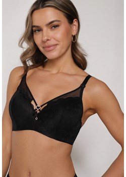 Czarny Koronkowy Biustonosz Ozdobiony Cyrkoniowym Sercem Galirope ze sklepu born2be.pl w kategorii Biustonosze - zdjęcie 188023014