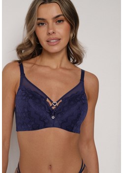 Granatowy Koronkowy Biustonosz Ozdobiony Cyrkoniowym Sercem Galirope ze sklepu born2be.pl w kategorii Biustonosze - zdjęcie 188023021