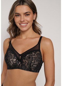 Czarno-Beżowy Biustonosz z Koronką i Transparentną Wstawką Heliphine ze sklepu born2be.pl w kategorii Biustonosze - zdjęcie 188023070