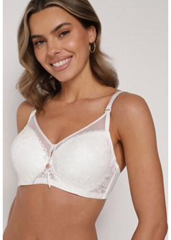 Jasnobeżowy Biustonosz z Koronką i Transparentną Wstawką Heliphine ze sklepu born2be.pl w kategorii Biustonosze - zdjęcie 188023084