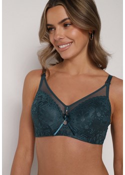 Ciemnozielony Biustonosz z Koronką i Transparentną Wstawką Heliphine ze sklepu born2be.pl w kategorii Biustonosze - zdjęcie 188023091