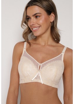 Beżowy Biustonosz z Koronką i Transparentną Wstawką Heliphine ze sklepu born2be.pl w kategorii Biustonosze - zdjęcie 188023112