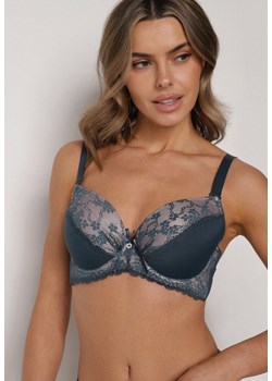 Ciemnozielony Biustonosz Ozdobiony Cyrkoniami i Koronką Corraella ze sklepu born2be.pl w kategorii Biustonosze - zdjęcie 188023133