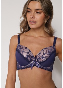 Granatowy Biustonosz Ozdobiony Cyrkoniami i Koronką Corraella ze sklepu born2be.pl w kategorii Biustonosze - zdjęcie 188023140