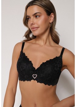 Czarny Biustonosz z Koronką i Sercem z Cyrkonii Coratune ze sklepu born2be.pl w kategorii Biustonosze - zdjęcie 188023161