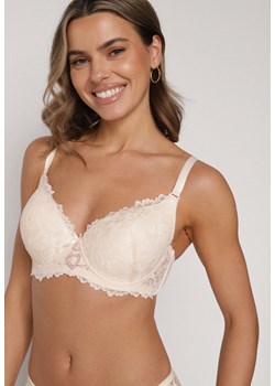 Beżowy Biustonosz z Koronką i Sercem z Cyrkonii Coratune ze sklepu born2be.pl w kategorii Biustonosze - zdjęcie 188023210