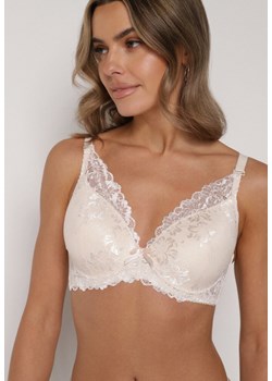 Beżowy Klasyczny Biustonosz Zdobiony Koronką Idarodia ze sklepu born2be.pl w kategorii Biustonosze - zdjęcie 188023224