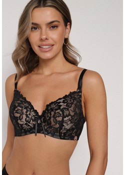 Czarno-Beżowy Koronkowy Biustonosz z Kokardką Nealenia ze sklepu born2be.pl w kategorii Biustonosze - zdjęcie 188023280