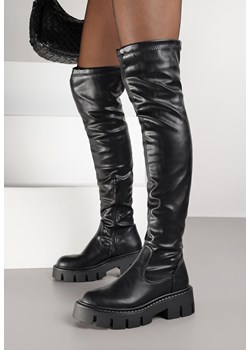 Czarne Kozaki Muszkieterki Vices na Grubej Tłoczonej Podeszwie Lerisse ze sklepu born2be.pl w kategorii Kozaki damskie - zdjęcie 188023384