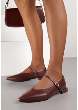 Bordowe Balerinki Vices ze Skórzaną Wkładką i Paskiem z Klamerką Eslerie ze sklepu born2be.pl w kategorii Balerinki - zdjęcie 188023392