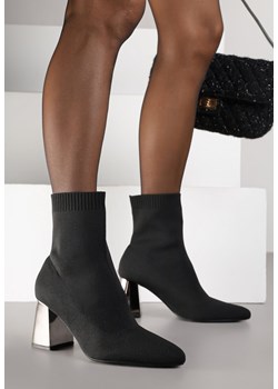 Czarne Botki Vices ze Skarpetkową Cholewką na Metalicznym Słupku Wadvira ze sklepu born2be.pl w kategorii Botki - zdjęcie 188023432