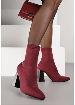 Bordowe Botki Vices na Geometrycznym Obcasie ze Skarpetową Cholewką Falacea ze sklepu born2be.pl w kategorii Botki - zdjęcie 188023481
