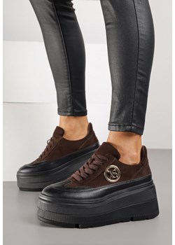 Brązowe Sneakersy Vices na Platformie Zdobione Okrągłą Aplikacją Wodvire ze sklepu born2be.pl w kategorii Buty sportowe damskie - zdjęcie 188023572