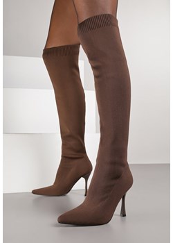 Brązowe Kozaki Vices na Szpilce ze Skarpetową Cholewką Nuira ze sklepu born2be.pl w kategorii Kozaki damskie - zdjęcie 188023663