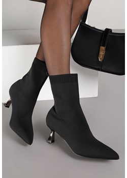 Czarne Botki Vices na Metalicznej Szpilce Kaczuszce ze Skarpetową Cholewką Vamige ze sklepu born2be.pl w kategorii Botki - zdjęcie 188023754