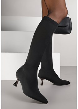 Czarne Kozaki Vices na Obcasie Kaczuszce z Elastyczną Cholewką Asenella ze sklepu born2be.pl w kategorii Kozaki damskie - zdjęcie 188023761