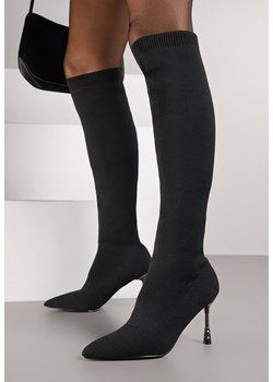 Czarne Eleganckie Kozaki Skarpetkowe Vices na Szpilce z Cyrkoniami Nicebia ze sklepu born2be.pl w kategorii Kozaki damskie - zdjęcie 188023851