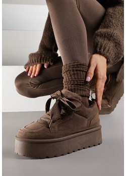 Brązowe Sneakersy Vices w Stylu Śniegowców na Platformie z Ozdobnym Futerkiem Nalirea ze sklepu born2be.pl w kategorii Buty sportowe damskie - zdjęcie 188024061