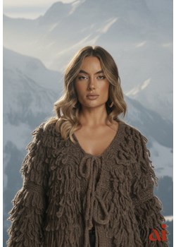 Jasnobrązowy Kardigan z Wiązaniem i Frędzlami z Domieszką Wełny i Wiskozy Tiseana ze sklepu renee.pl w kategorii Swetry damskie - zdjęcie 188024142