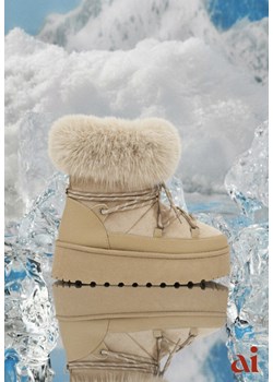 Ciemnobeżowe Śniegowce na Platformie Ozdobione Futerkiem Teswena ze sklepu renee.pl w kategorii Śniegowce damskie - zdjęcie 188024153