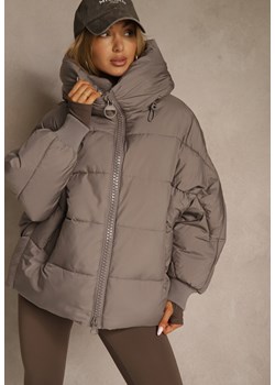 Ciemnobeżowa Oversizowa Kurtka Puffer z Kaputrem Mevenassa ze sklepu renee.pl w kategorii Kurtki damskie - zdjęcie 188024160