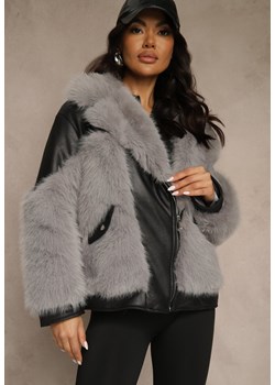Szara Kurtka o Kroju Ramoneski z Futrem Sevre ze sklepu renee.pl w kategorii Futra damskie - zdjęcie 188024170