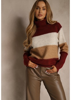Bordowy Oversizowy Golf z Dodatkiem Kaszmiru w Szerokie Paski Nemeana ze sklepu renee.pl w kategorii Swetry damskie - zdjęcie 188024181