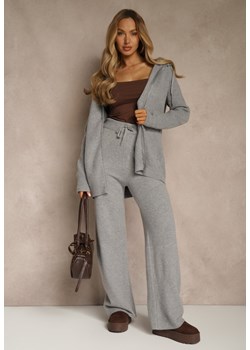 Ciemnoszary Komplet z Wełną i Bawełną Rozpinana Bluza z Kapturem i Szerokie Spodnie Reisema ze sklepu renee.pl w kategorii Komplety i garnitury damskie - zdjęcie 188024192