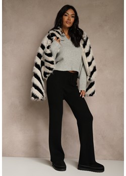 Czarne Szerokie Spodnie z Wełną 	High Waist z Prążkowanego Materiału Reinna ze sklepu renee.pl w kategorii Spodnie damskie - zdjęcie 188024233