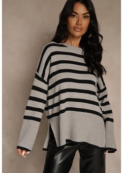 Szaro-Czarny Sweter Oversize w Paski Kalitusa ze sklepu renee.pl w kategorii Swetry damskie - zdjęcie 188024294
