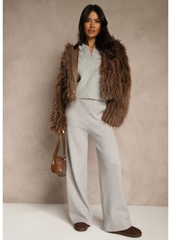 Szare Szerokie Spodnie Dzianinowe Ozdobione Sznurkami Meretusa ze sklepu renee.pl w kategorii Spodnie damskie - zdjęcie 188024324