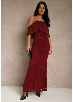 Bordowa Sukienka o Asymetrycznym Kroju Ozdobiona Falbaną Owedia ze sklepu renee.pl w kategorii Sukienki - zdjęcie 188024344