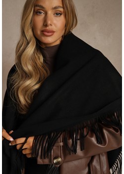 Czarny Bawełniano-Wiskozowy Szalik w Kształcie Trójkąta z Frędzlami Vetisara ze sklepu renee.pl w kategorii Szaliki i chusty damskie - zdjęcie 188024411