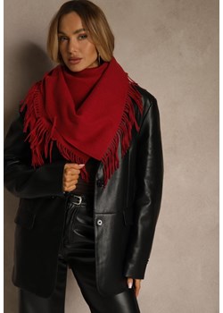 Bordowy Bawełniano-Wiskozowy Szalik w Kształcie Trójkąta z Frędzlami Vetisara ze sklepu renee.pl w kategorii Szaliki i chusty damskie - zdjęcie 188024431
