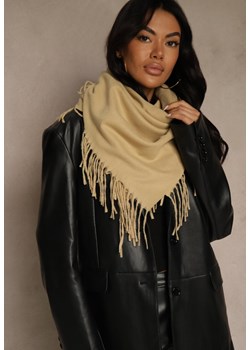 Beżowy Szalik w Kształcie Trójkąta z Frędzlami Vetifare ze sklepu renee.pl w kategorii Szaliki i chusty damskie - zdjęcie 188024433