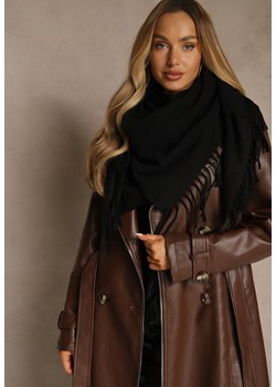 Czarny Klasyczny Szalik Zakończony Frędzlami Vetiele ze sklepu renee.pl w kategorii Szaliki i chusty damskie - zdjęcie 188024441