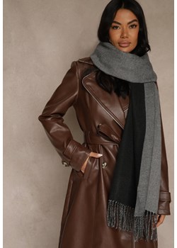 Czarny Szalik z Bawełny i Wiskozy o Klasycznym Fasonie z Frędzlami Vetirosa ze sklepu renee.pl w kategorii Szaliki i chusty damskie - zdjęcie 188024453