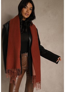 Bordowy Szalik z Bawełny i Wiskozy o Klasycznym Fasonie z Frędzlami Vetirosa ze sklepu renee.pl w kategorii Szaliki i chusty damskie - zdjęcie 188024461