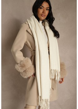 Jasnobeżowy Gładki Szalik z Frędzlami Vetimare ze sklepu renee.pl w kategorii Szaliki i chusty damskie - zdjęcie 188024481