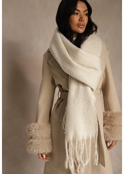 Jasnobeżowy Szalik Ozdobiony Frędzlami Owedela ze sklepu renee.pl w kategorii Szaliki i chusty damskie - zdjęcie 188024513
