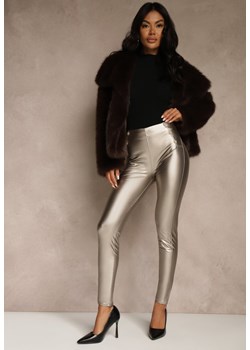 Szampańskie Legginsy High Waist z Imitacji Skóry z Gumką w Pasie Ozdobione Guzikami Sinairis ze sklepu renee.pl w kategorii Spodnie damskie - zdjęcie 188024522