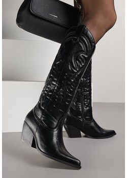 Czarne Kozaki Kowbojki na Stożkowym Obcasie Zdobione Przeszyciami Lumifera ze sklepu renee.pl w kategorii Kozaki damskie - zdjęcie 188024551