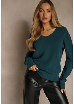 Niebieski Sweter z Wełną i Wiskozą z Trójkątnym Dekoltem Kaitte ze sklepu renee.pl w kategorii Swetry damskie - zdjęcie 188024602