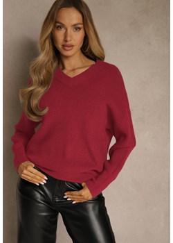 Bordowy Sweter z Dodatkiem Kaszmiru i Trójkątnym Dekoltem Silefera ze sklepu renee.pl w kategorii Swetry damskie - zdjęcie 188024654