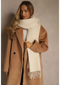 Jasnobeżowy Szalik z Bawełny i Wiskozy o Klasycznym Fasonie z Frędzlami Vetirosa ze sklepu renee.pl w kategorii Szaliki i chusty damskie - zdjęcie 188024861