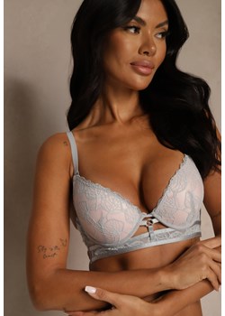 Szaro-Różowy Koronkowy Biustonosz w Klasycznym Stylu z Aplikacją Galinassa ze sklepu renee.pl w kategorii Biustonosze - zdjęcie 188025234