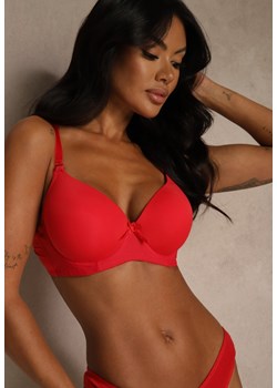 Czerwony Gładki Biustonosz o Klasycznym Fasonie Zdobiony Kokardką Caloris ze sklepu renee.pl w kategorii Biustonosze - zdjęcie 188025354